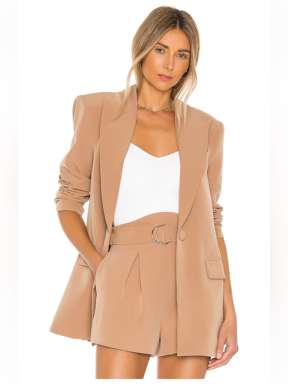 Camila Coelho Taupe-Camel Single-Button Blazer
